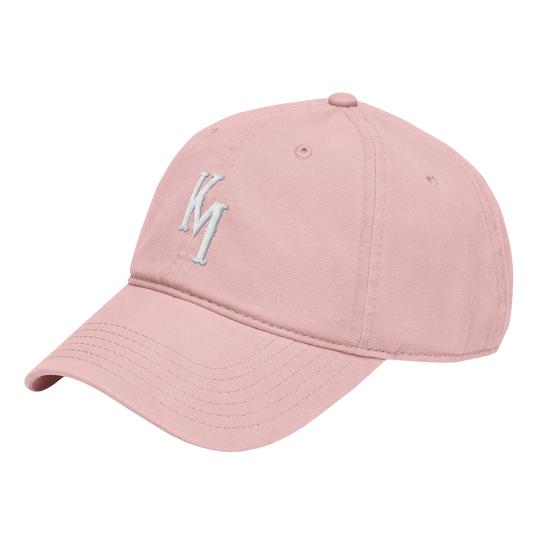 Pink cap with a logo on a white background