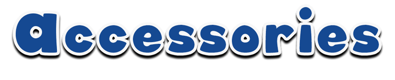Blue and white 'accessories' text logo