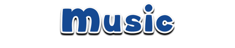 Blue 'music' logo on a white background