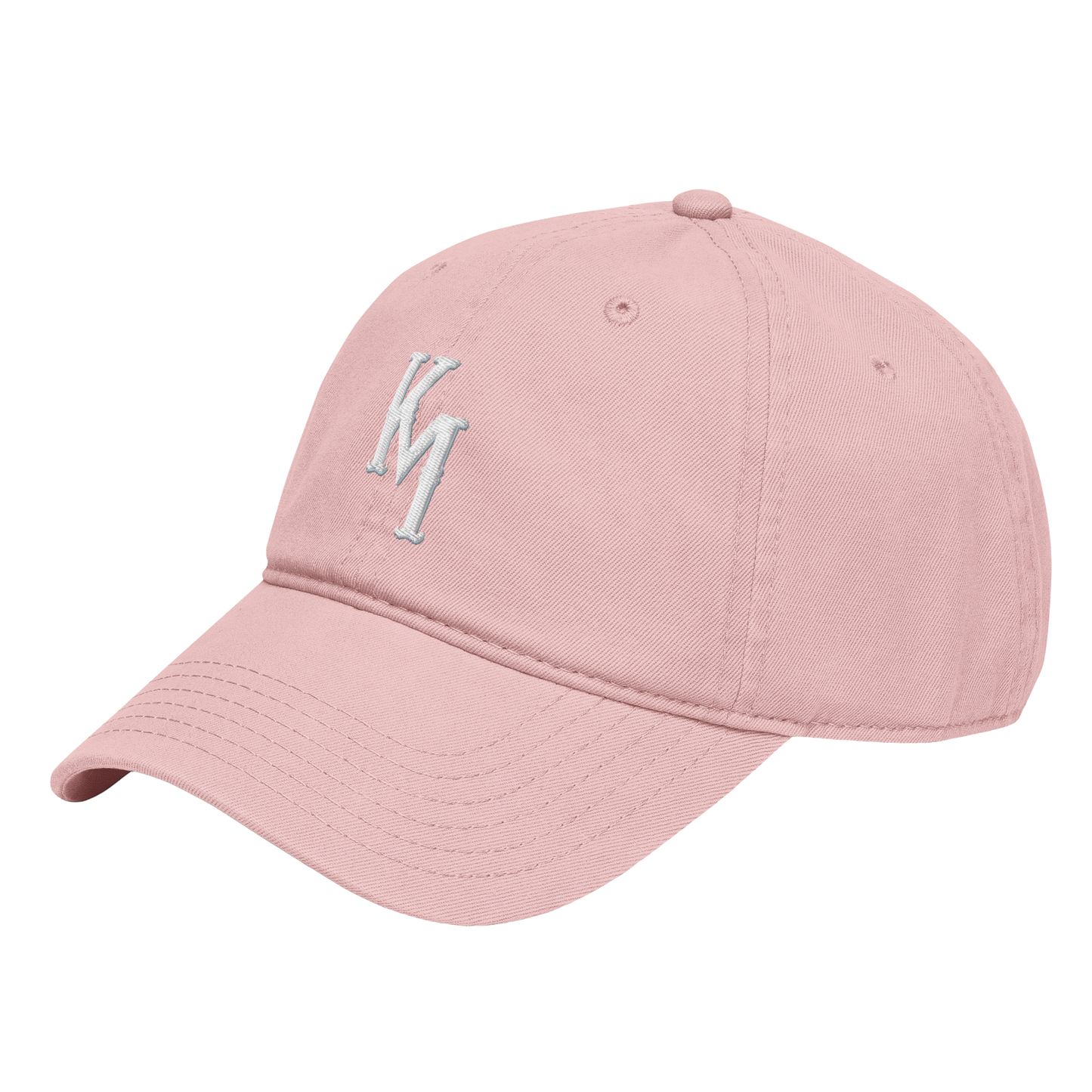 Pink cap with a logo on a white background