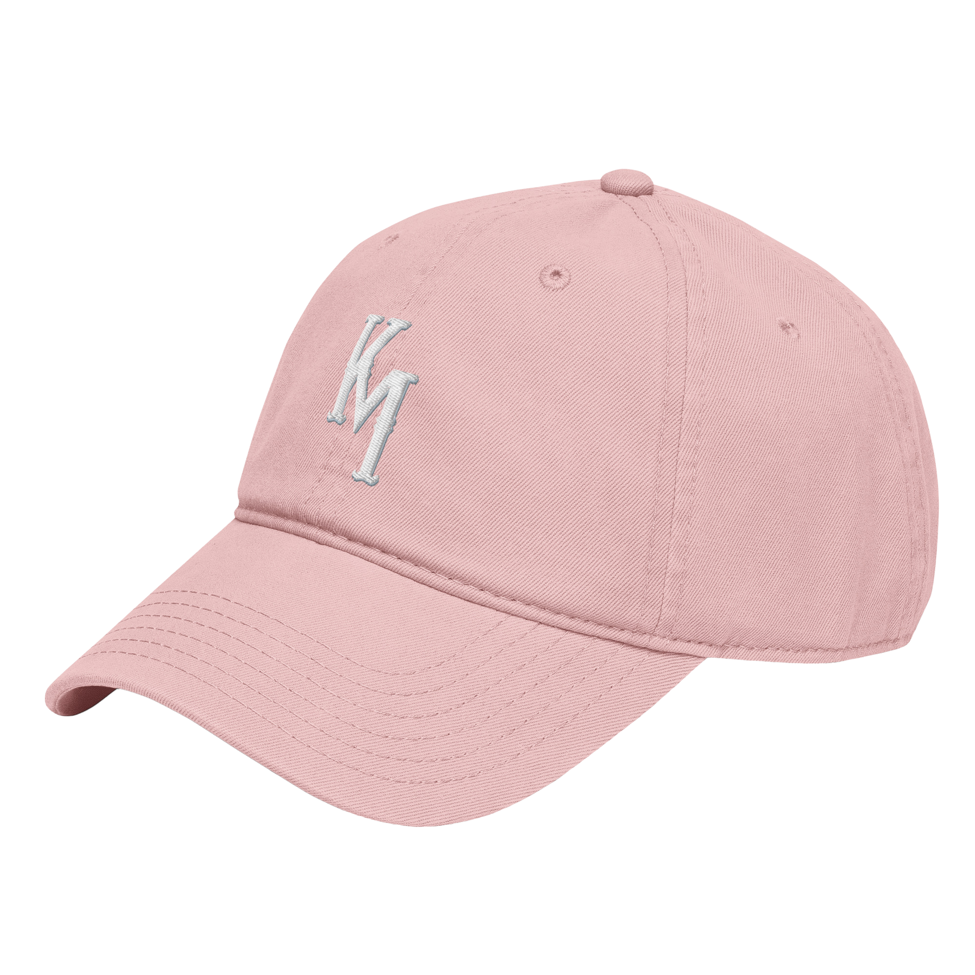 Pink cap with a logo on a white background