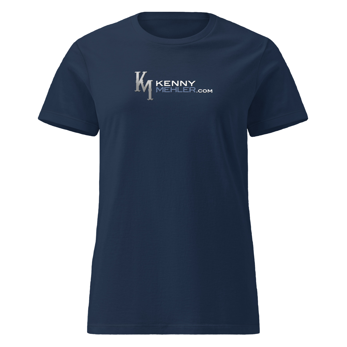 Navy blue t-shirt with a logo and text on a white background