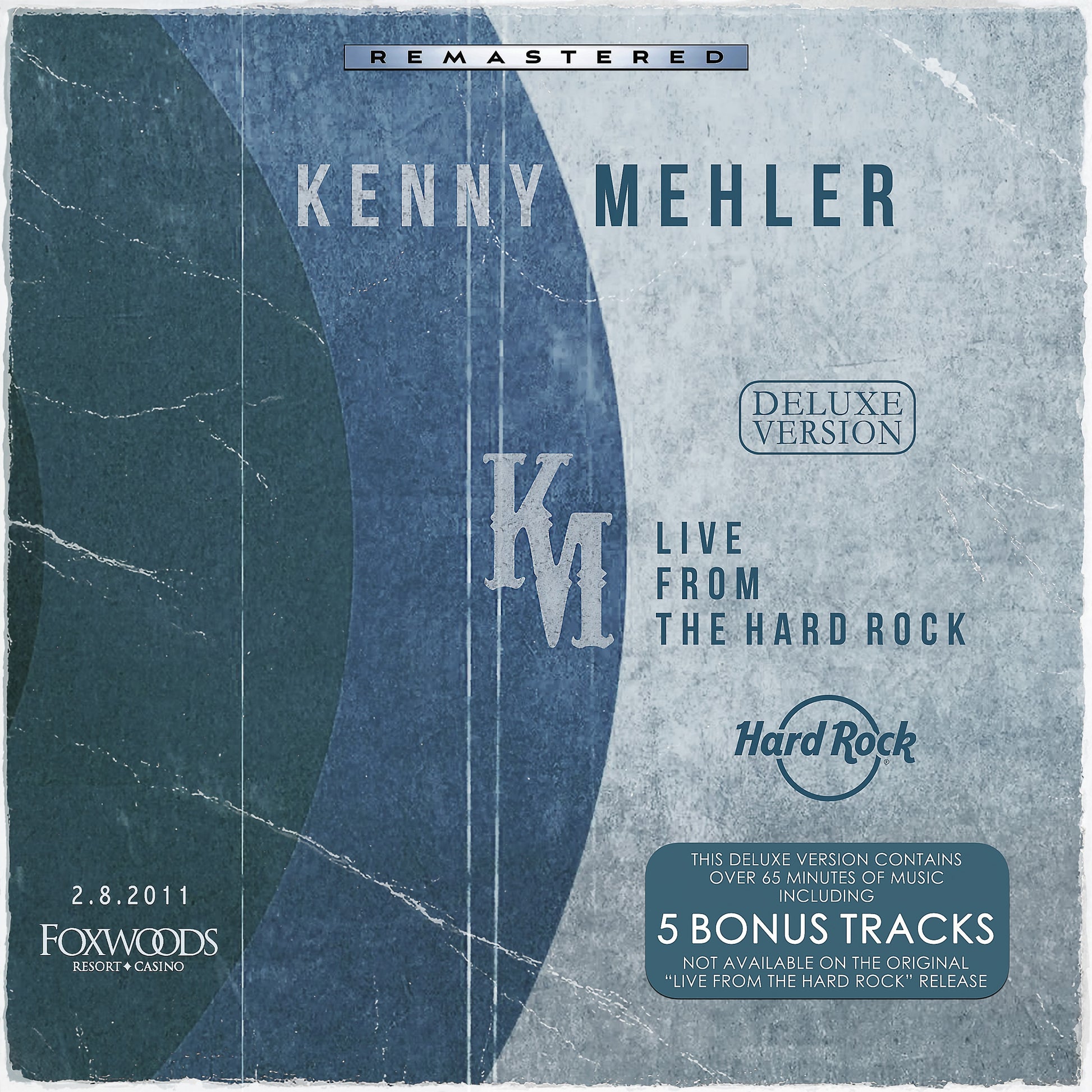 Album cover for Kenny Mehler's 'Live from the Hard Rock' with text and branding elements.