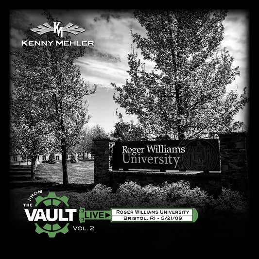 Album cover for 'From the Vault Live' featuring Roger Williams University sign.