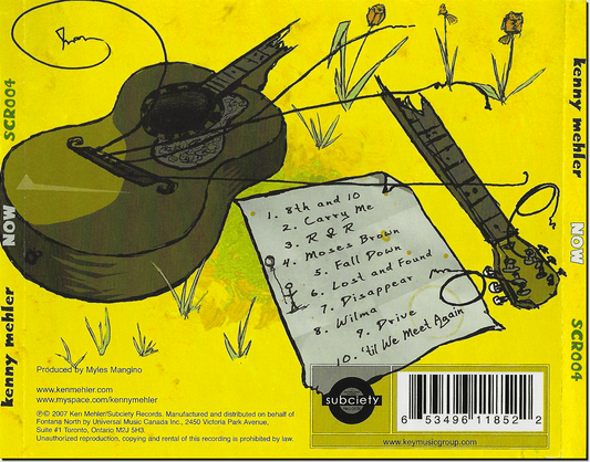 Album cover with guitars and a list of songs on a yellow background