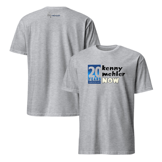 Gray t-shirt with 'kenny mehler NOW' and '20 years' text on a white background