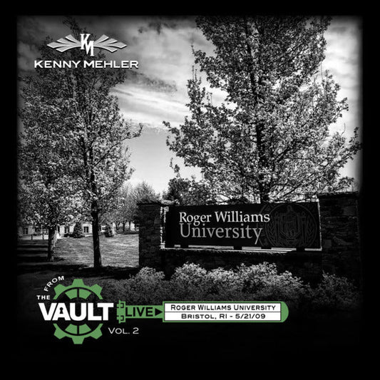 Black and white image of Roger Williams University with Kenny Mehler branding.